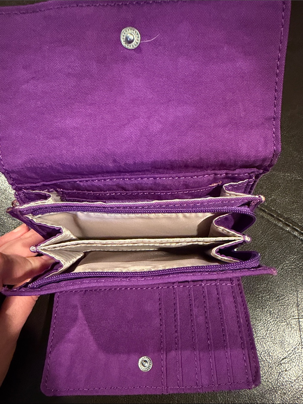 Kipling Purple Trifold Wallet with Fuzzy Monkey Key Charm - Picture 3 of 4